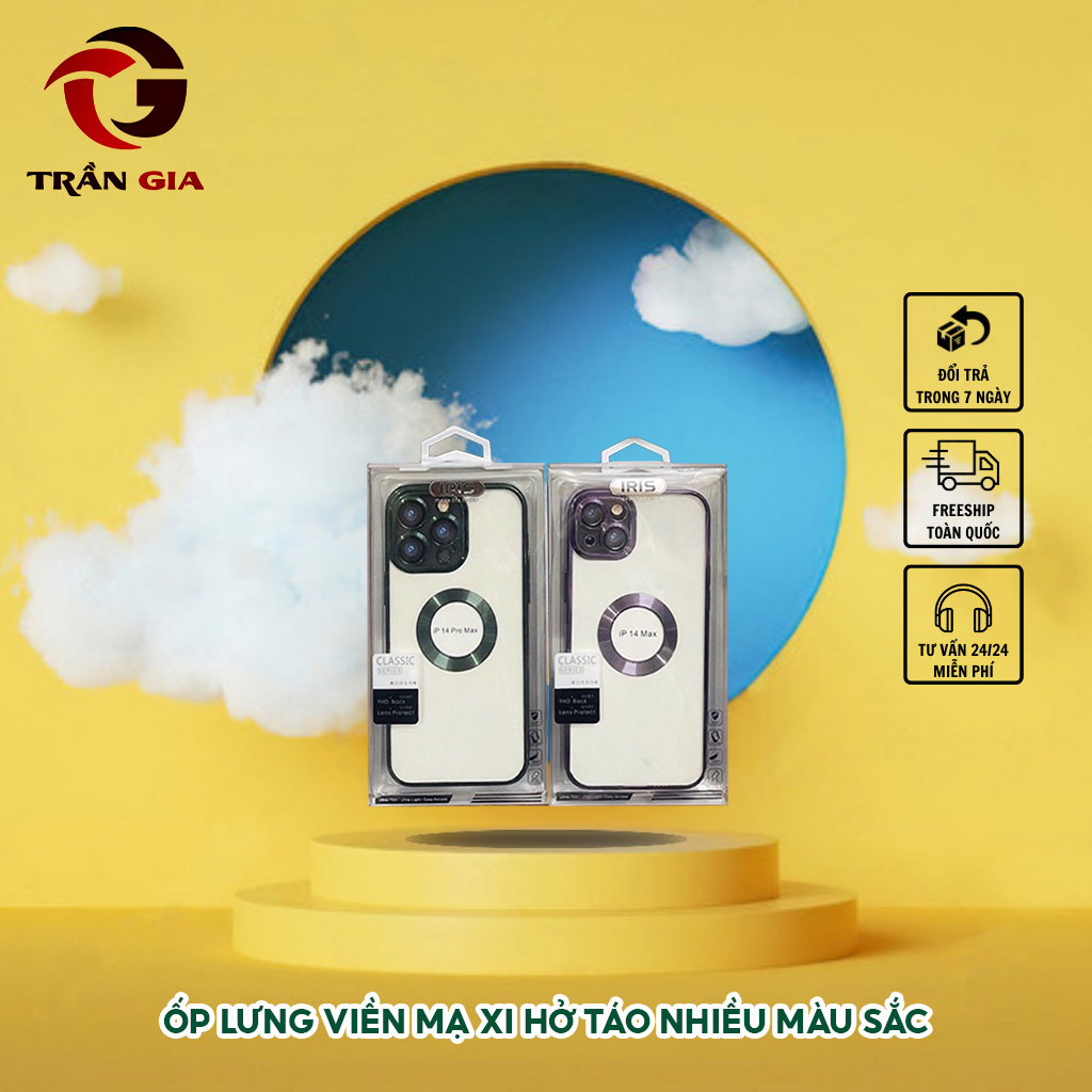 Ốp lưng ip hỗ trợ sạc không dây, viền mạ xi nhiều màu sắc, tản nhiệt, bảo vệ camera, fullbox
