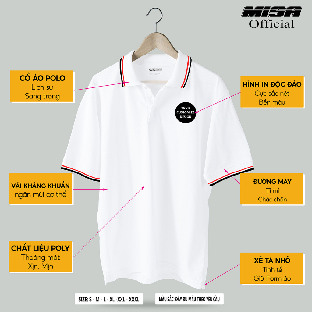 Áo Polo đồng phục quán cà phê, quán ăn, doanh nghiệp vải cá sấu Poly Thái thương hiệu Misa FREE THIẾT KẾ THEO YÊU CẦU