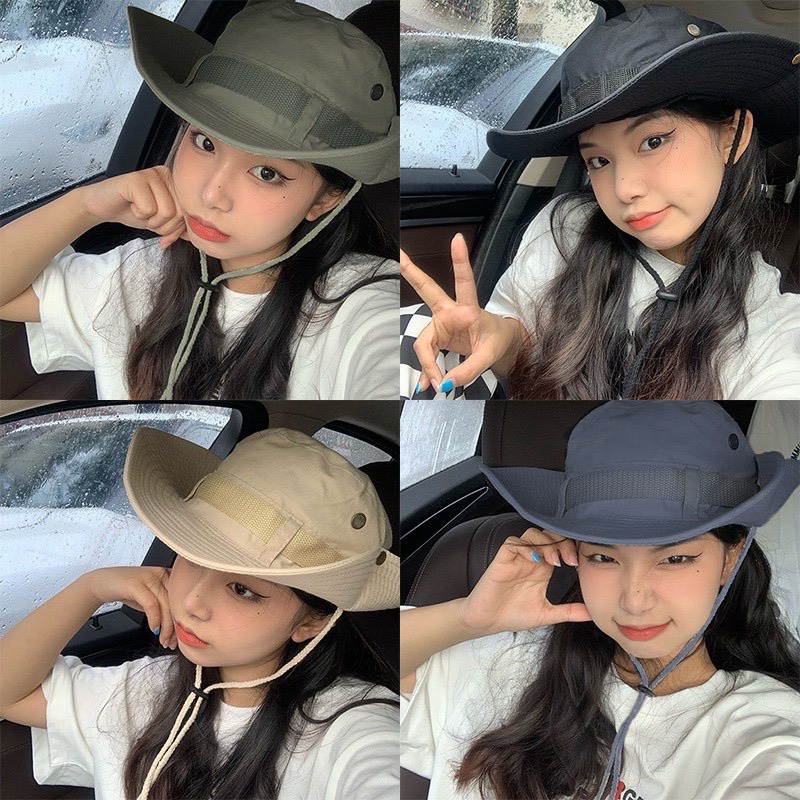 [SẴN] Mũ tai bèo kaki thoáng khí có dây buộc phong cách Y2K (M111)