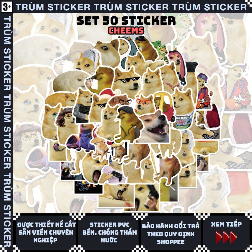 Set 50 Sticker, Hình Dán CHEEMS WORD-meme, hot hit,animal- Trang Trí, Decor Laptop, Cặp Sách - TRÙM STICKERS