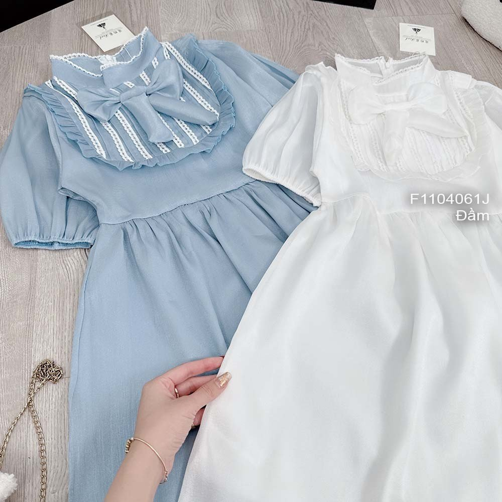 Đầm tiểu thư pha ren phối viền bèo tay phồng có lót ngực