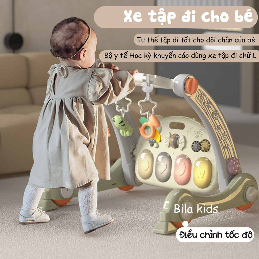 Thảm nhạc cho bé sơ sinh kiêm xe tập đi 3IN1có nhạc đàn piano, bé nằm nghe nhạc phát triển thính giác BILA KIDS
