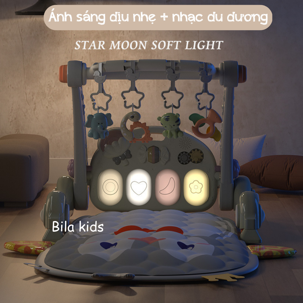 Thảm nhạc cho bé sơ sinh kiêm xe tập đi 3IN1có nhạc đàn piano, bé nằm nghe nhạc phát triển thính giác BILA KIDS