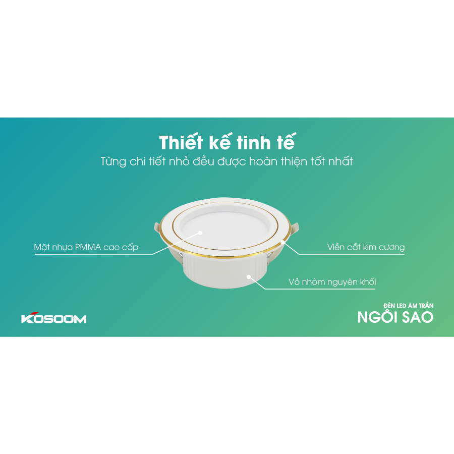 Đèn âm trần Ngôi Sao Kosoom mặt trắng, viền Vàng, viền Bạc, bảo hành 3 năm chính háng