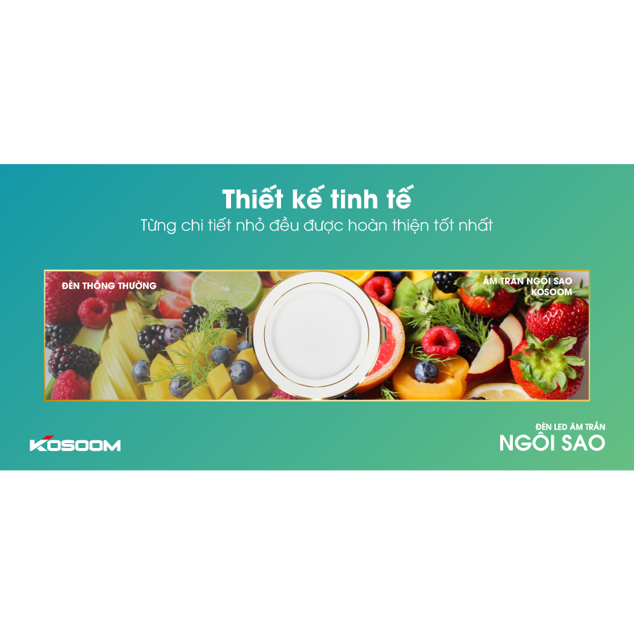 Đèn âm trần Ngôi Sao Kosoom mặt trắng, viền Vàng, viền Bạc, bảo hành 3 năm chính háng
