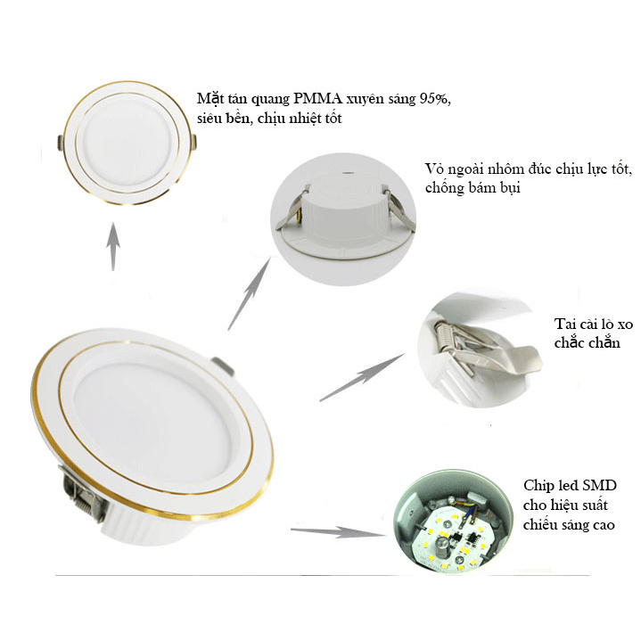 Đèn âm trần Ngôi Sao Kosoom mặt trắng, viền Vàng, viền Bạc, bảo hành 3 năm chính háng