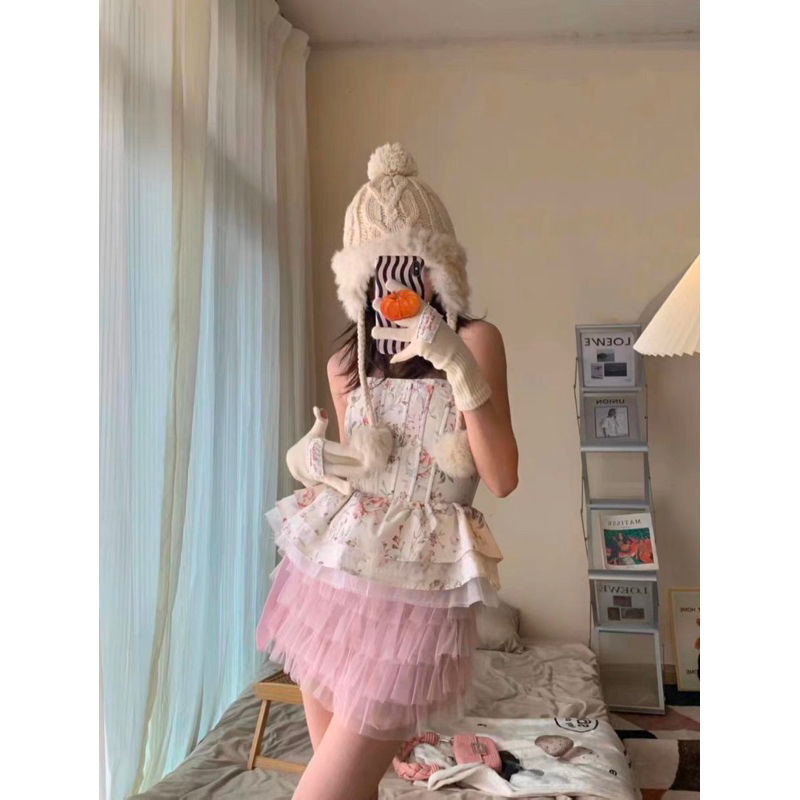 |JENIOPI SET| Set áo ống hoa chân váy tầng hồng JENNIE BLACKPINK TLÉA