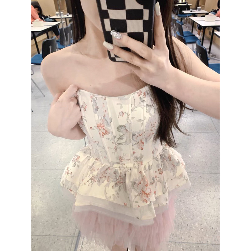 |JENIOPI SET| Set áo ống hoa chân váy tầng hồng JENNIE BLACKPINK TLÉA