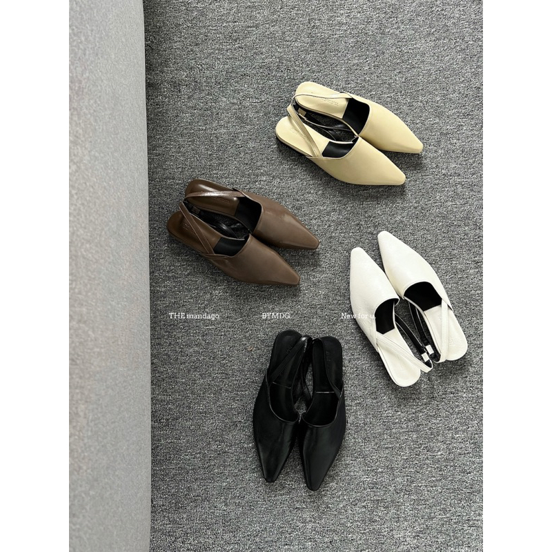 Dép sandal mũi nhọn hở gót đế bệt da trơn mềm
