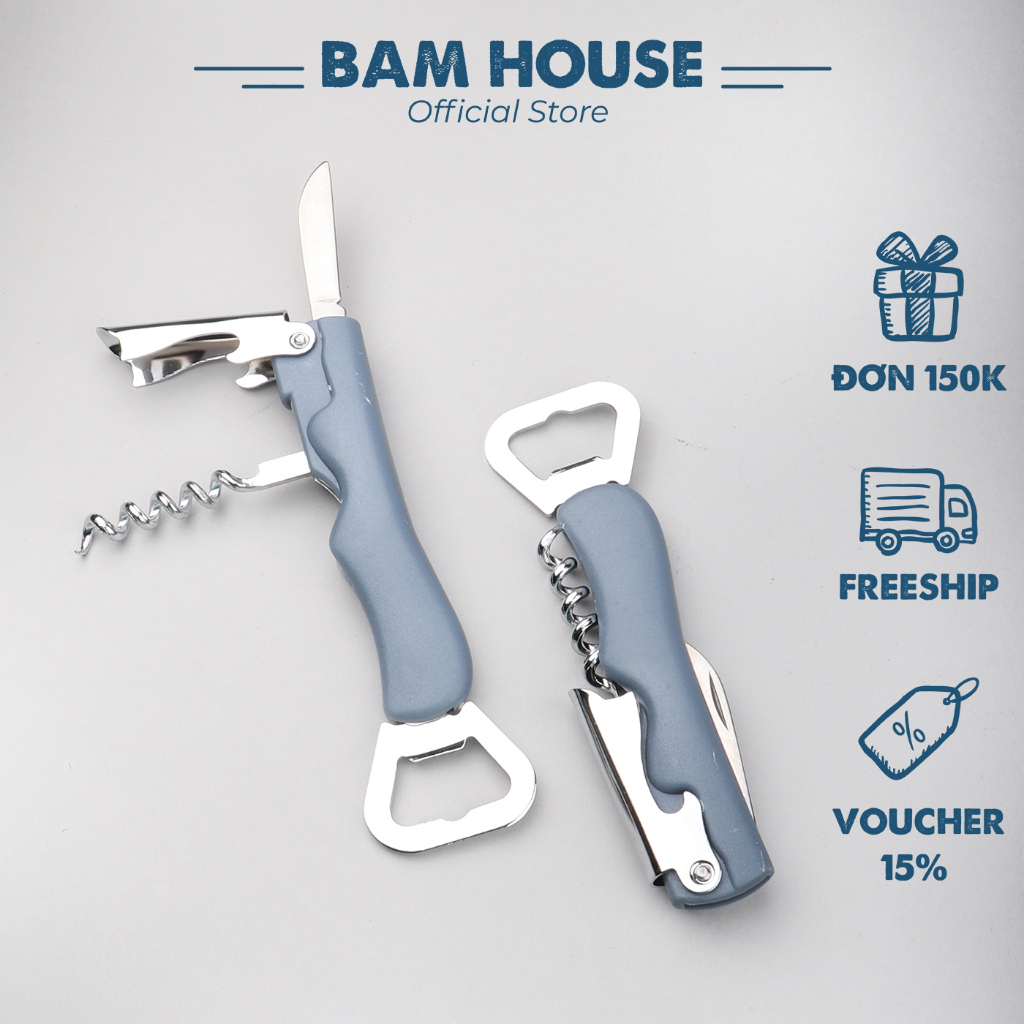 Dụng cụ Khui ruou vang và Khui bia inox Bam House đa chức năng cao cấp KRB04