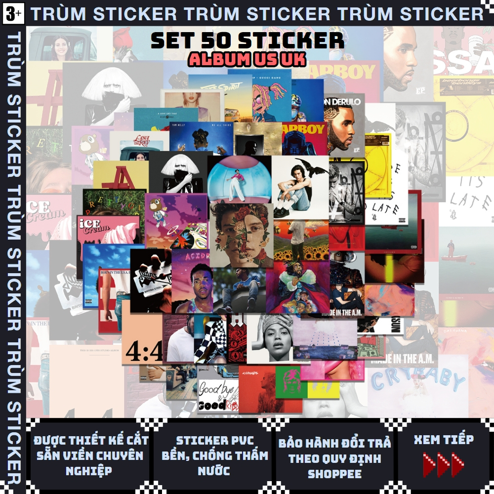 Set 50 Stickers, Hình Dán ALBUM US-UK -idol,hot hit,random- Trang Trí, Decor Laptop, Cặp Sách - TRÙM STICKERS