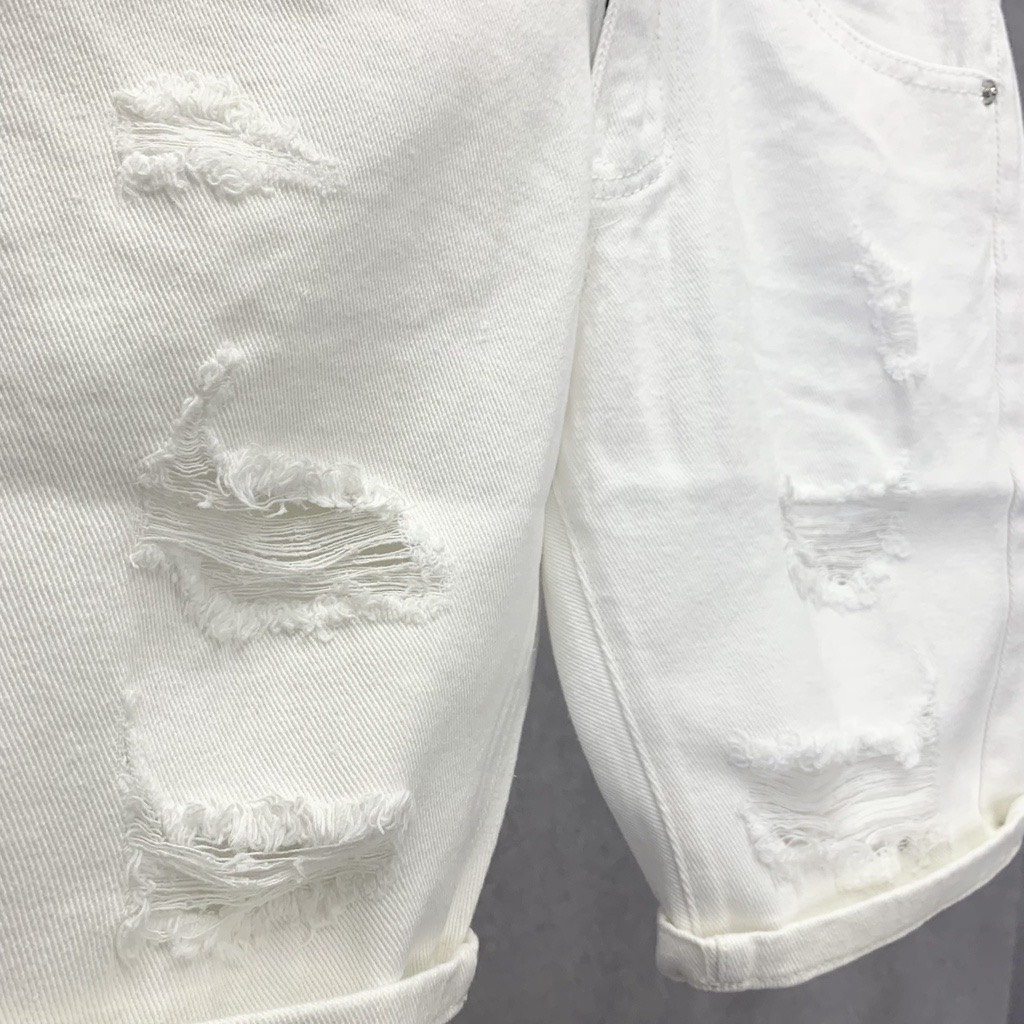 Quần short jean nam cao cấp trắng rách bụi bặm MS017