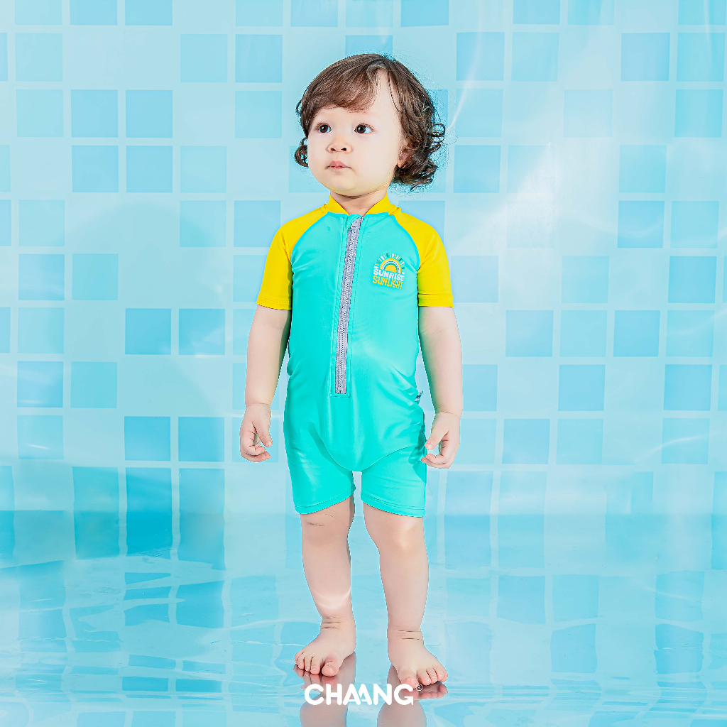 [CHAANG-FORM NHỎ MẸ TĂNG 2 SIZE] Bộ bơi liền khóa giữa ngắn Pool xanh