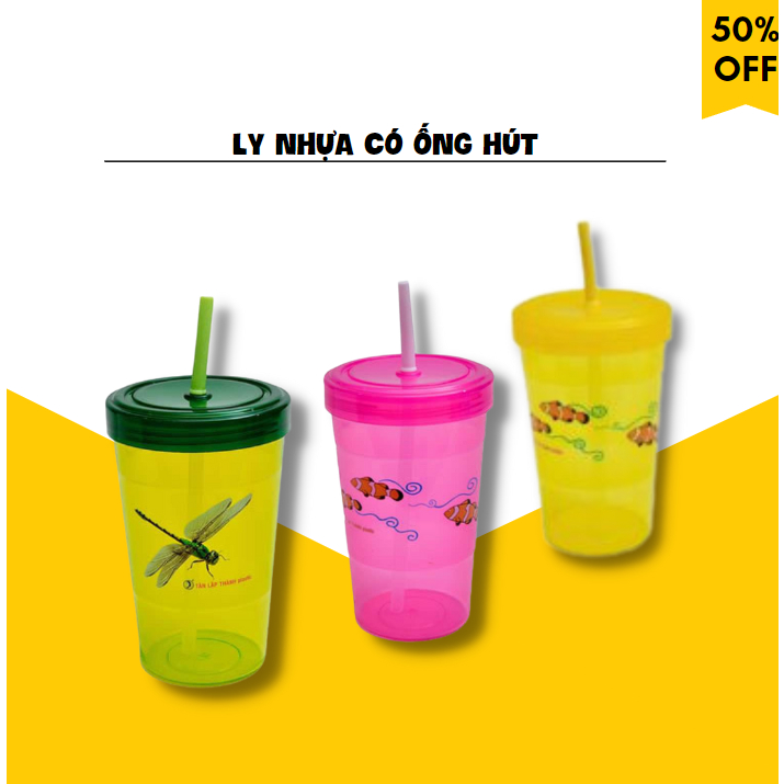 ly nhựa có kèm ống hút nhựa tân lập thành ( giao màu ngẫu nhiên ) -shianhome-