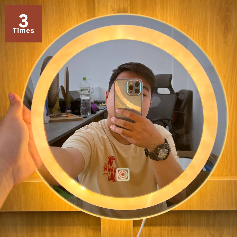 Gương LED để bàn trang điểm, màu led trắng hoặc vàng, giá siêu rẻ, bao bể vỡ, đường kính 25/30/35/40cm, kèm đế gỗ