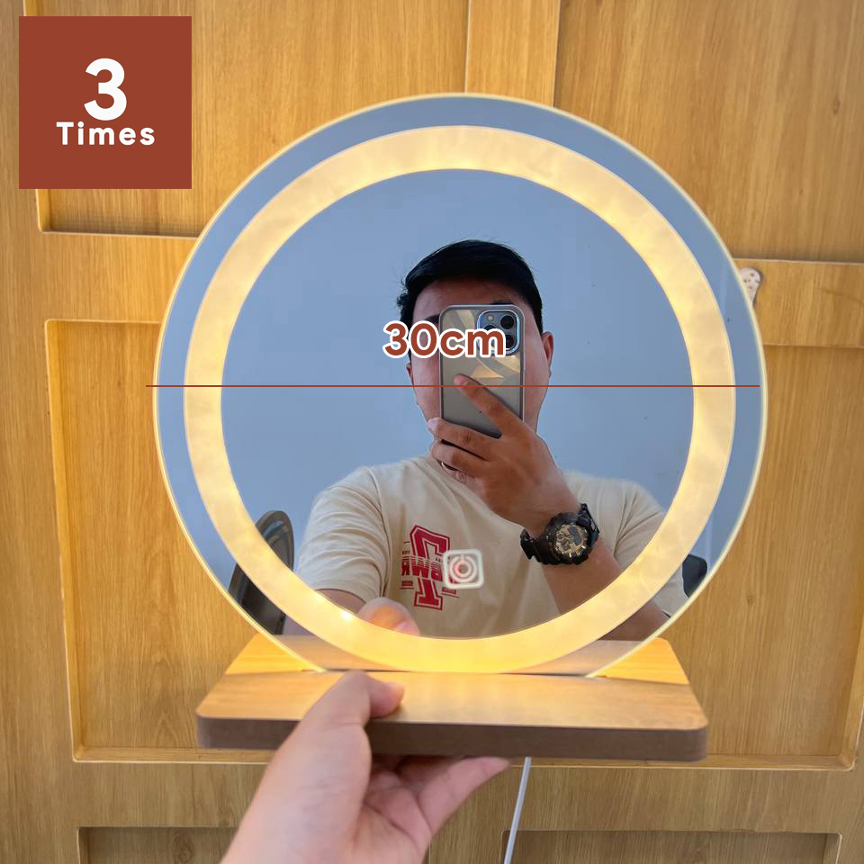 Gương LED để bàn trang điểm, màu led trắng hoặc vàng, giá siêu rẻ, bao bể vỡ, đường kính 25/30/35/40cm, kèm đế gỗ