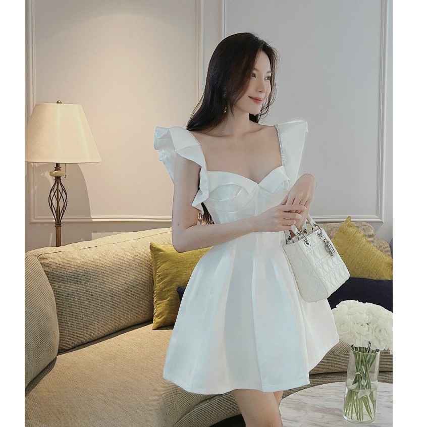 (Có BigSize) Đầm Váy Cúp Ngực Kết Đá Vai Chít Li Eo Form Xòe Siêu XInh CVA20003