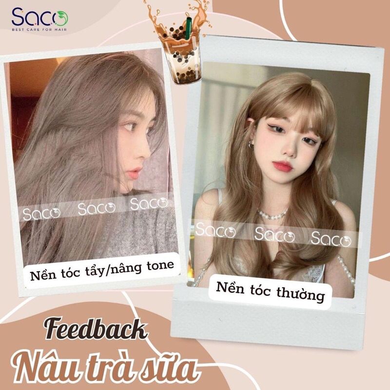 Dầu Gội Nhuộm Tóc Thần Thánh Saco Màu Nâu Trà Sữa  không cần tẩy hay nâng tone chai 400ml