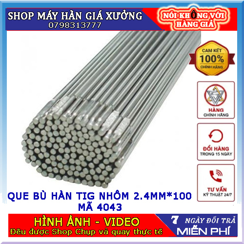 Que hàn Tig nhôm 4043 (rod nhôm), dài 2.4*1000MM [1 Hộp 5KG]