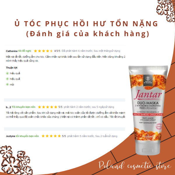 Dầu gội phục hồi tóc hư tổn & gãy rụng Farmona Jantar chiết xuất hỗ phách & các thành phần tự nhiên giảm gãy rụng tóc