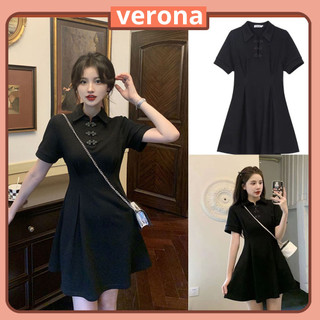 Đầm nữ màu đen dáng xòe cổ cách điệu sang chảnh, đầm sườn xám phong cách trung hoa cao cấp