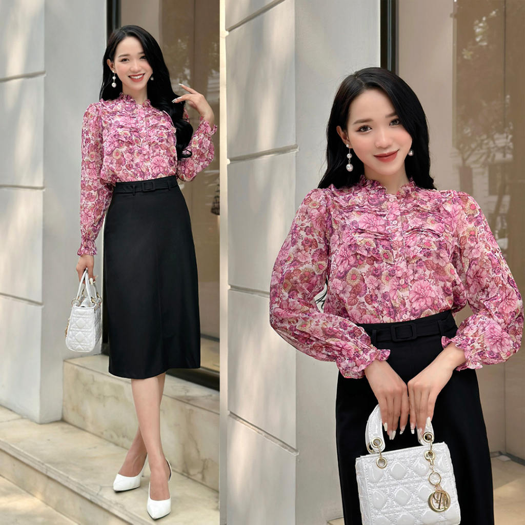 Áo hoa tơ cổ bèo