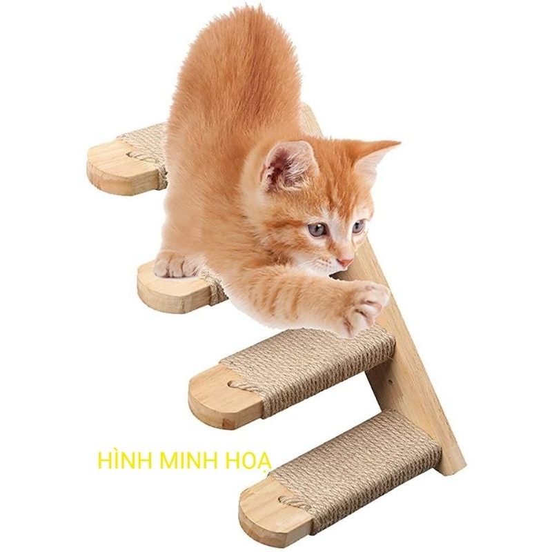 Cầu thang cho mèo, gắn tường, dây thừng cào móng, Cattree Climbing Stair, HiBi Home, 50x10x20cm