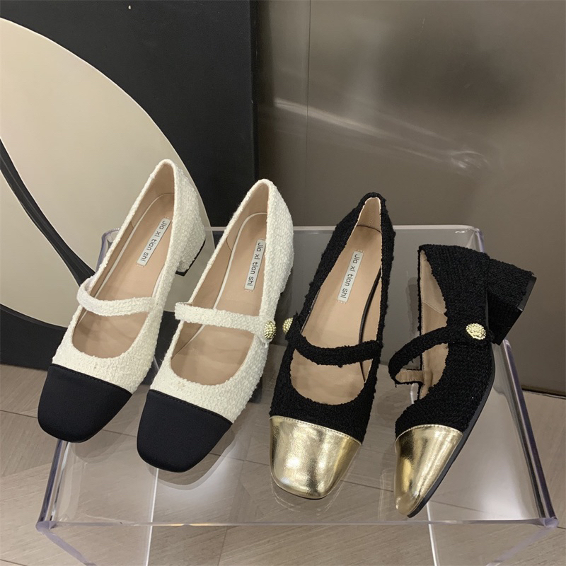 Giày cao gót 5 phân Mary Jane phối mũi thời trang hàng QCcc