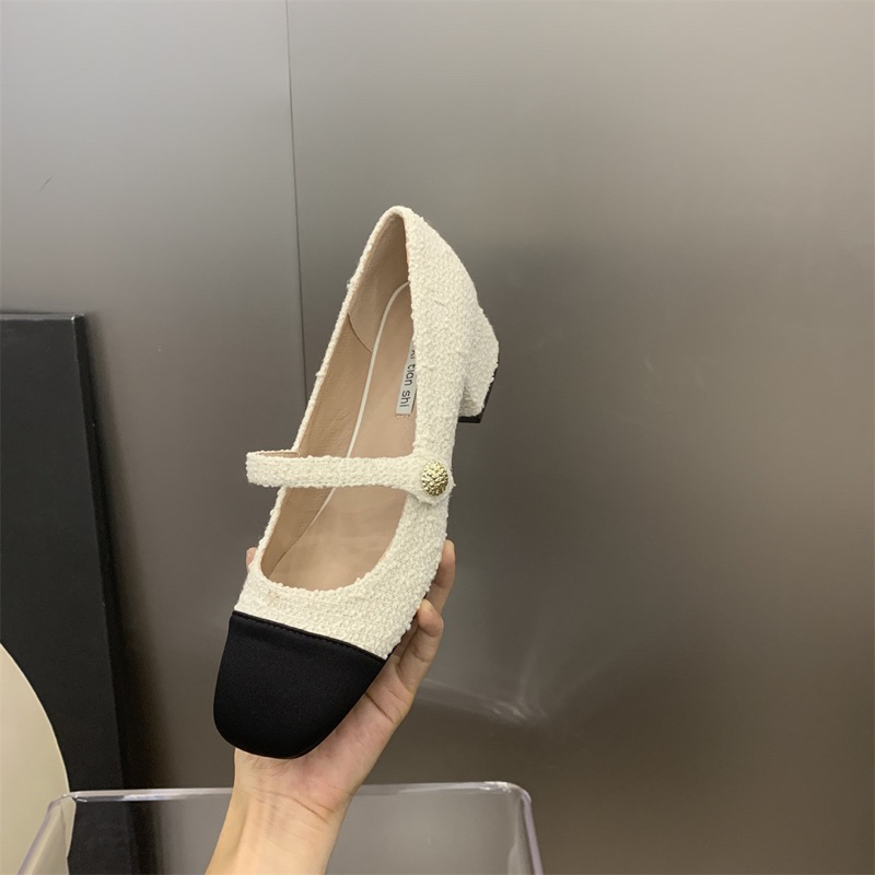 Giày cao gót 5 phân Mary Jane phối mũi thời trang hàng QCcc