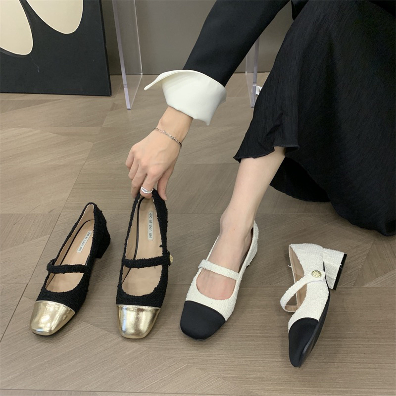 Giày cao gót 5 phân Mary Jane phối mũi thời trang hàng QCcc