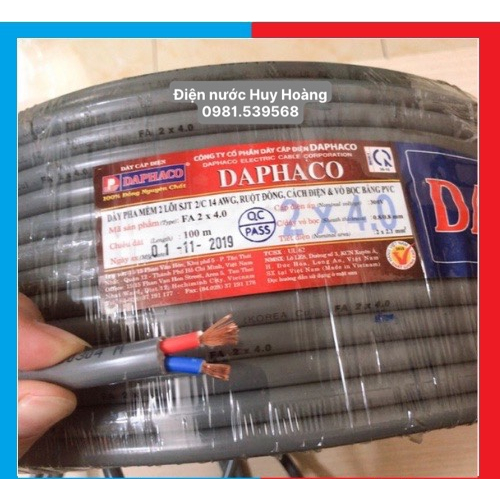 BÁN LẺ 25M - DÂY ĐIỆN ĐÔI BỌC XÁM DAPHACO 2x4.0 - 100% Lõi Đồng Nguyên Chất