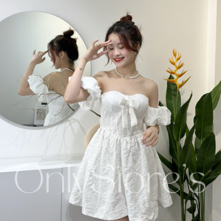TK045 Đầm gấm cúp dáng xòe tay phồng