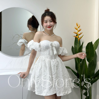 TK045 Đầm gấm cúp dáng xòe tay phồng