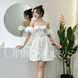 TK045 Đầm gấm cúp dáng xòe tay phồng