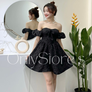 TK045 Đầm gấm cúp dáng xòe tay phồng