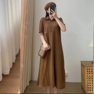 Đầm bầu cổ sơ mi đũi gân siêu mát