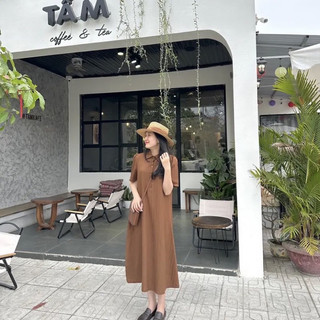 Đầm bầu cổ sơ mi đũi gân siêu mát