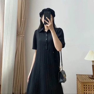 Đầm bầu cổ sơ mi đũi gân siêu mát