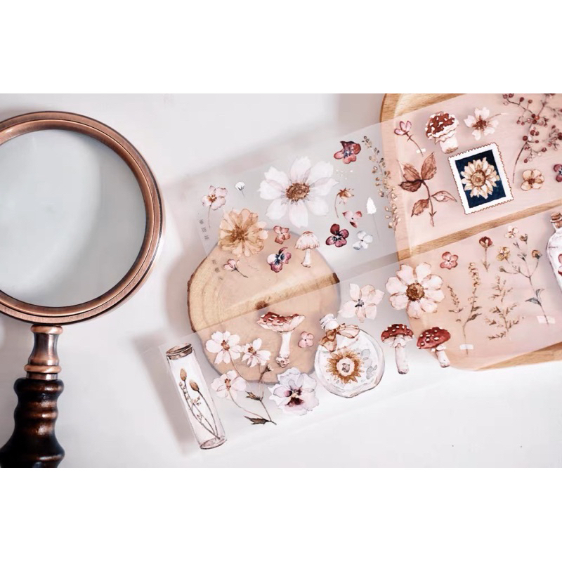 Bulletjournal115 Tape FT Vol 1 mẫu hoa màu đỏ Pet Mờ