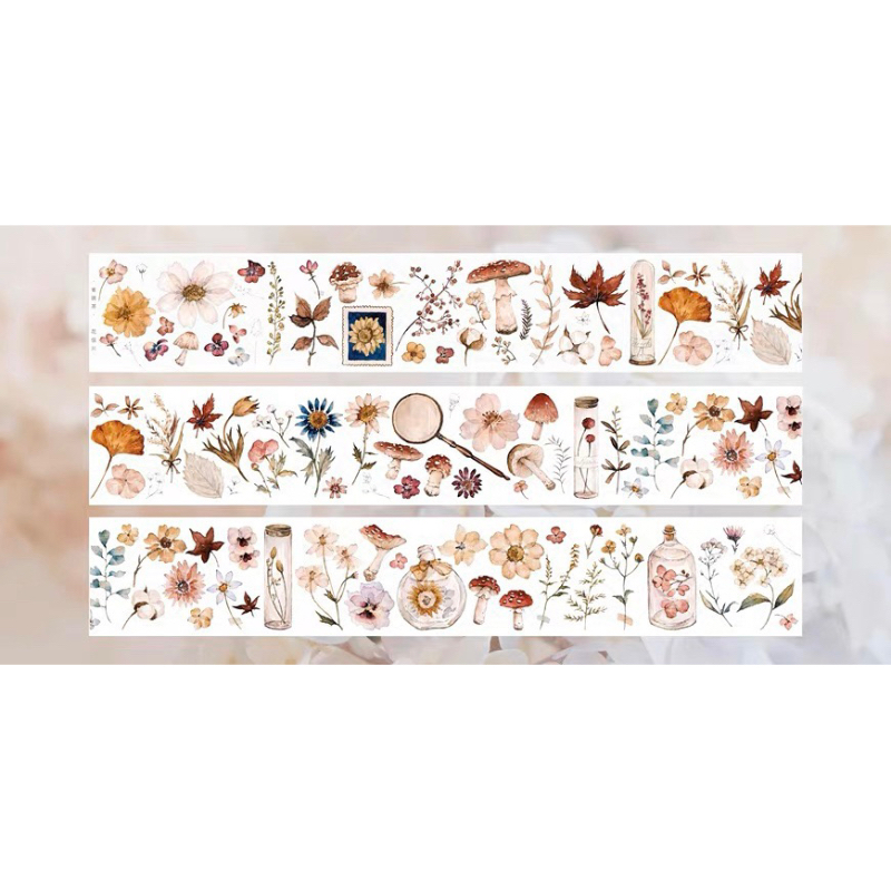 Bulletjournal115 Tape FT Vol 1 mẫu hoa màu đỏ Pet Mờ