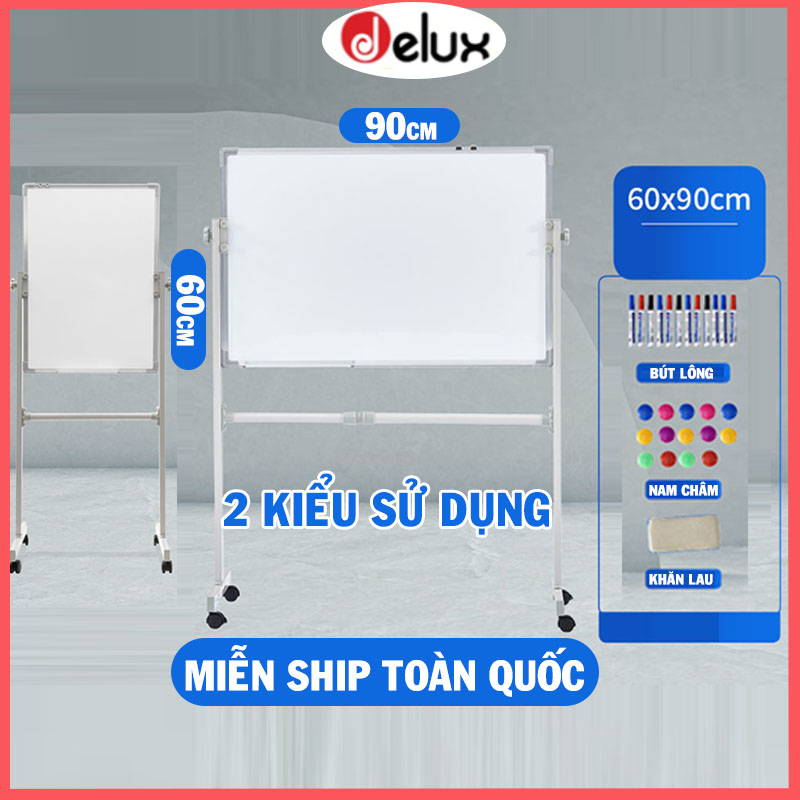 Bảng từ trắng viết bút lông 2 mặt di động kích thước 60x90cm, xoay 360 độ, nâng hạ cao thấp