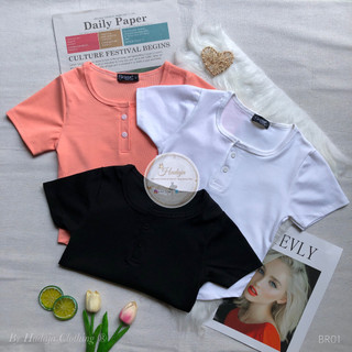 Áo croptop nữ vạt bầu khuy giả tay ngắn chất borip siêu mát mềm mịn form ngắn ôm nhẹ thoải mái phong cách cơ bản BR01