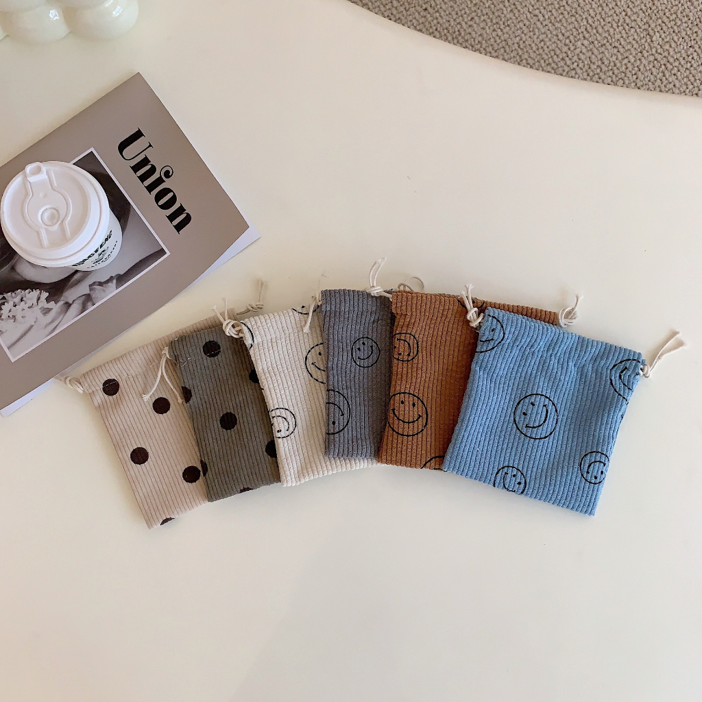 Túi Rút Mini Túi Đựng Đồ Drawstring Vải Cotton Gân In Hoa Cúc Daisy