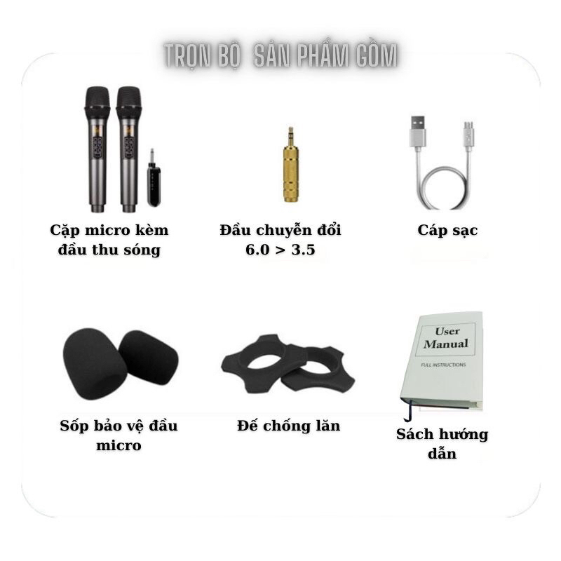 Micro karaoke đa năng UHF Baobaomi - hàng nhập khẩu loại xịn, mic hút hơi mạnh, hát nhé, tiếng sáng và ấm, chống hú