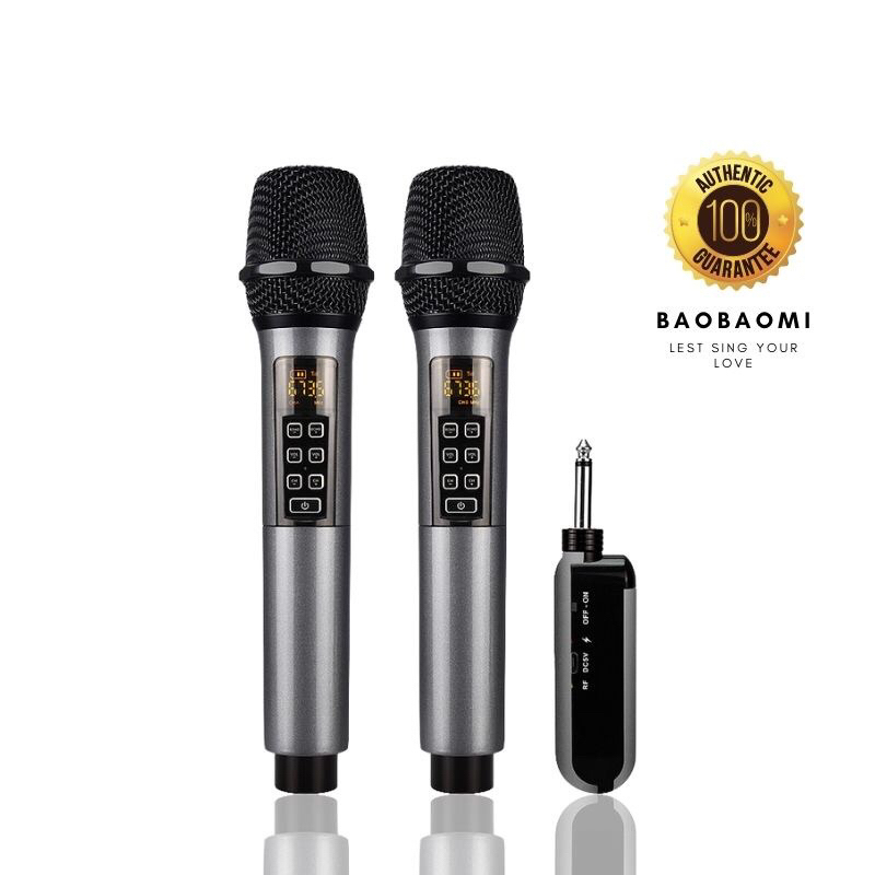 Micro karaoke đa năng UHF Baobaomi - hàng nhập khẩu loại xịn, mic hút hơi mạnh, hát nhé, tiếng sáng và ấm, chống hú
