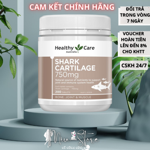 Sụn Vi Cá Mập Hỗ Trợ Xương Khớp Healthy Care Shark Cartilage 750mg Của Úc - 200 Viên