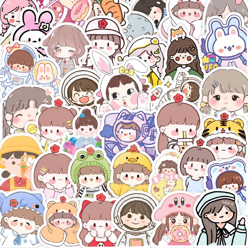 Set 50 Stickers Cô Gái Đáng Yêu Chống Thấm Nước Mẫu Mới 2023 Cực Đẹp Trang Trí Dụng Cụ Học Tập, Mũ Bảo Hiểm