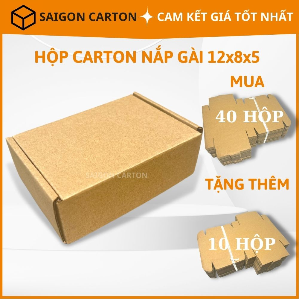 Hộp giấy carton nắp gài đóng gói hàng online cho shop - size 12x8x5 cm mua 40 tặng 10 hộp, sx bởi SÀI GÒN CARTON