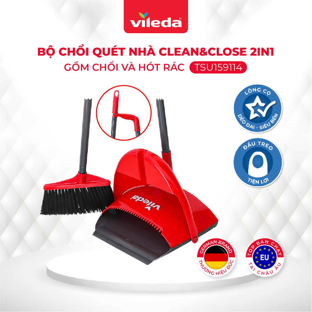 Chổi quét nhà VILEDA Clean&Close 2in1 gồm chổi và hót rác, lông chổi bằng nhựa chống cong vênh - TSU159114