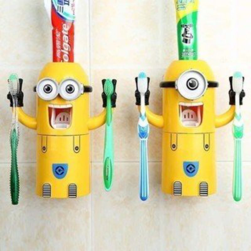 Bộ Dụng Cụ Lấy Kem Đánh Răng Tự Động Kèm Giá Đỡ Bàn Chải Hình Minion Ngộ Nghĩnh Đáng Yêu.